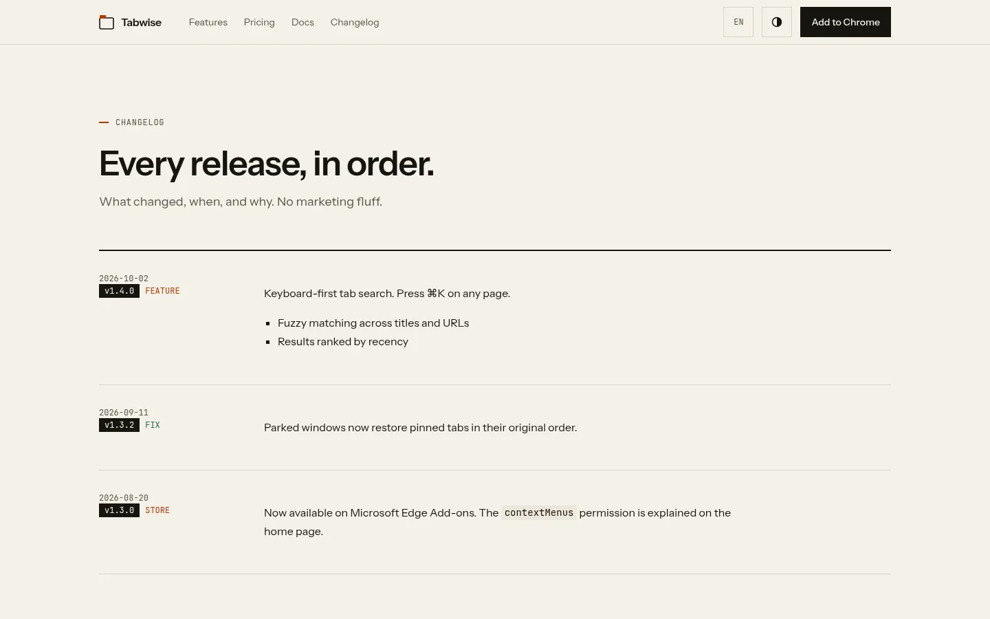 Changelog — a ledger of releases